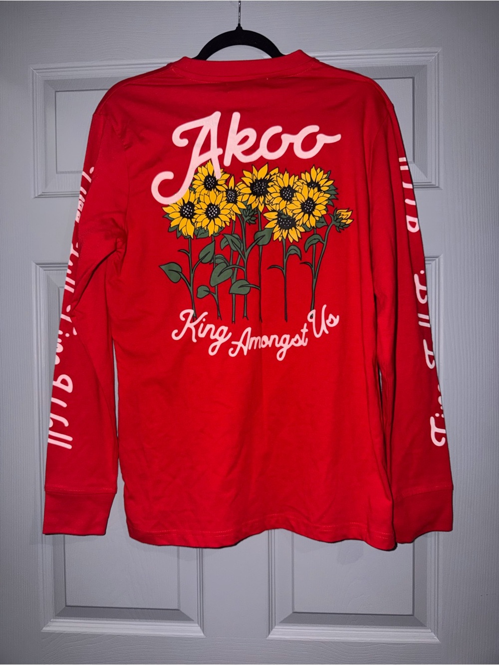 Akoo Red Long Sleeve Tee with Yellow Sunflower Back Graphic